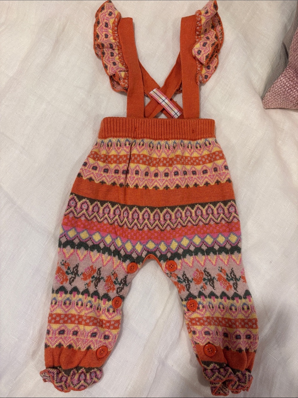 Matilda Jane Orange & Pink Pattern Knit Suspender Overalls